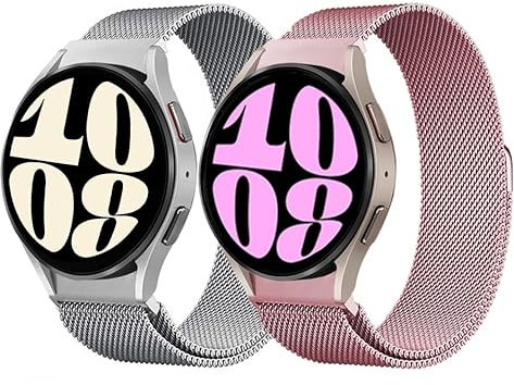 2 Pcs Bracelets en Métal pour Samsung Galaxy Watch 7/6/5/4/FE 40mm 44mm/Watch 6 Classic 43mm 47mm/Watch 5 Pro 45mm/Watch 4 Classic 42mm 46mm,20mm Bracelet Magnétique en Acier Inoxydable Sans Espace