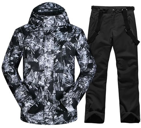 HOTIAN Herren Ski Jacke und Hosen Set Herren Schneeanzug Winter Winter Warme Schnee Skifahren Sätze Wasserdicht Winddicht Snowboard Set Black+black 2XL