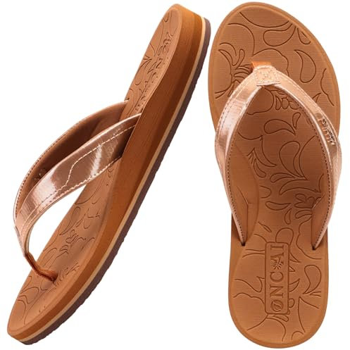 ONCAI Damen Zehentrenner Sommer Sport Flip Flops Schwimmbad Strand Plattform Sandalen Badelatschen Gummifußbett Khaki Größe 39