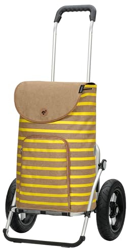 ANDERSEN Einkaufstrolley - Royal Shopper Eske gelb | mit Luftbereifung, große Räder, 29 cm, aus Alu, bis 50 kg - Tasche mit Kordelzug, Fronttasche, Reflektoren, 47 L