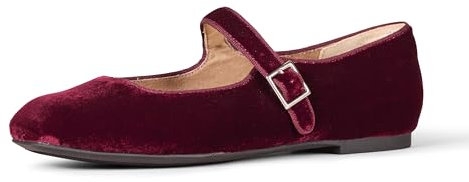 Amazon Essentials Women's Mary Jane Ballet Flats, Burgundy Velvet, 3 UK