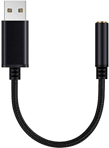 Persistence Adaptateur Audio USB vers Prise Casque 3,5 Mm, Carte Son StéRéO Externe pour PC, Ordinateur Portable, pour, pour Etc (0,6 Pieds, Noir)
