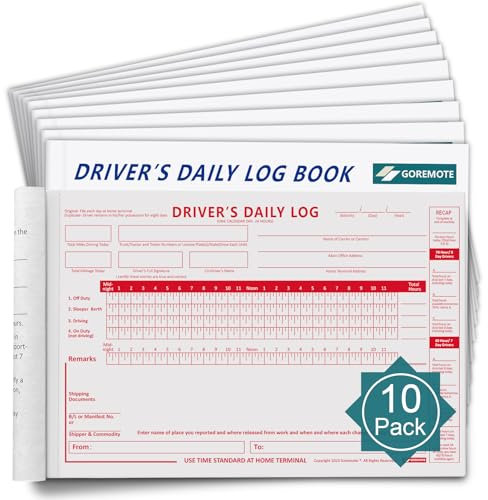 Daily Log Books for Truck Drivers with 7 & 8 Day Recap, 10 Pack, 2-Ply Carbonless, 35 Sets of Forms per Book, 8.5 x 5.5, Paper Driver Log Books for Truckers, Meet Requirements