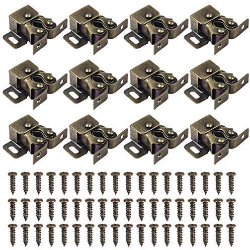 12 Pcs Door Catches, Double Roller Catch, Door Catches Latches,Twin Roller Closet Catch, Double Roller Catches Cabinet Catches Door Latches,Zinc Plated Roller Cabinet Catch with Screws, for Furniture