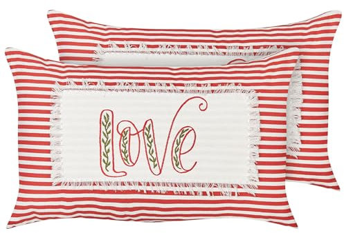 Beliani Dekokissen 2er Set Baumwolle rot/weiß gestreift Love 30 x 50 cm Alsine