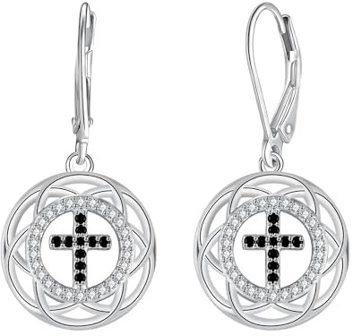 J.MUEN Damen Hängende Kreuz Ohrringe Silber 925 Religiöser Schmuck Geschenke für Frauen