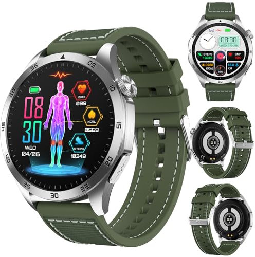 Fohatu Montre Intelligente 𝐆𝐥𝐲𝐜é𝐦𝐢𝐞,𝐆𝐥𝐮𝐜𝐨𝐬𝐞𝐒𝐚𝐧𝐠𝐮𝐢𝐧,Montre Intelligente Appels Bluetooth,Traqueur De Fitness avec 𝐄𝐂𝐆+𝐏𝐏𝐆 Pression Artérielle (Argent + Nylon Vert)