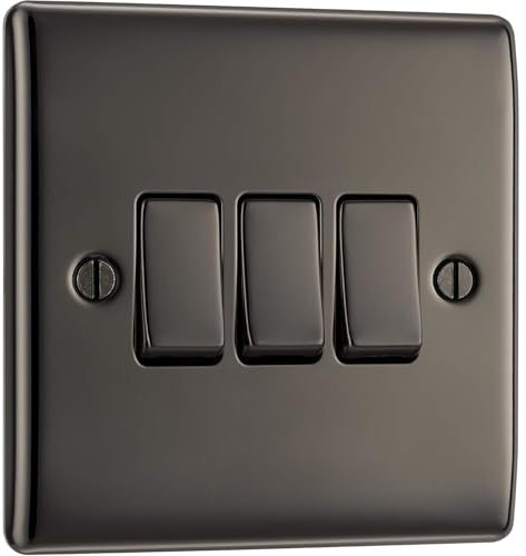AMK® BG Nexus Metal Black Nickel 10AX Plate 3 Gang Three Lights Switch With Included Mountings