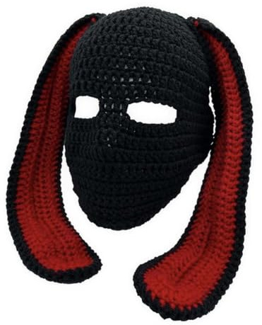 WUODHTW Gestrickte Sturmhaube für Damen und Herren, mit Hasenohren, lustige Hörner, Ski-Schal, Winter, warm, Halloween, Strickmütze, Totenkopf-Mütze