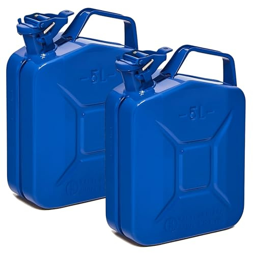 BW® Benzinkanister Metall 2x 5 Liter - Kraftstoffkanister Blau - RAL 5005 - TÜV-geprüft und UN-Zulassung - 0,8mm Stahl nach DIN 7274 für Benzin Diesel E10 2-Takt - Made in Europe
