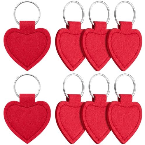 Jadive 8 Stück Herz Schlüsselanhänger Filz 4,1 x 4,5 cm Filz Schlüsselanhänger Rohlinge mit Edelstahl Ring für Tasche Geldbörse DIY Dekoration Filzanhänger Basteln(Rot)