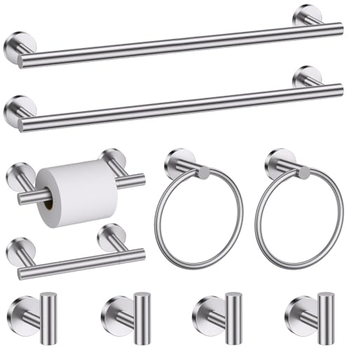 Ensemble de 10 Barres Porte-Serviettes Rondes en Nickel brossé pour Salle de Bain, Ensemble d'accessoires de Salle de Bain, Porte-Papier Toilette, Porte-Serviettes Mural en Acier Inoxydable, 60 cm