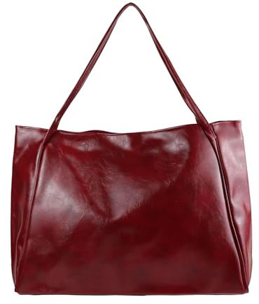 FuninCrea Groß Handtasche Damen Retro PU-Leder Tote Bag mit Magnetverschluss, Übergröße Umhängetasche Damen Wasserdicht Shopper Tasche Damen Modisch Damen Handtasche für Laptop Buch (Rot)