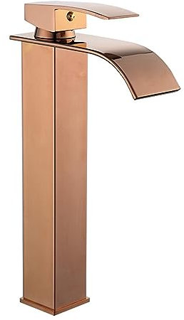Bathroom Basin Mixer Tap Waterfall High Rise Basin Mixer Tap Hot & Cold Tall Waterfall Bathroom Taps Flat Spout Single Lever,Rose Gold