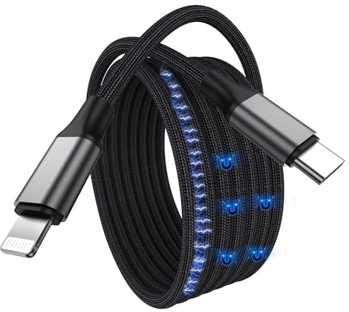 Cable Lightning a USB-C Magnetico de 2 Metros Super Rapido para Iphone Apple, Resistente y Ultra Rapido. (USB-C A LIGHTNING, NEGRO, 2 METROS)