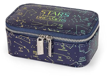 Legami - Schmuckkoffer Bling Queen, Thema Sterne, Mini-Format, Reißverschluss, 3 Fächer, Innenseite mit weichem Samt ausgekleidet, 13 x 5,5 x 9 cm