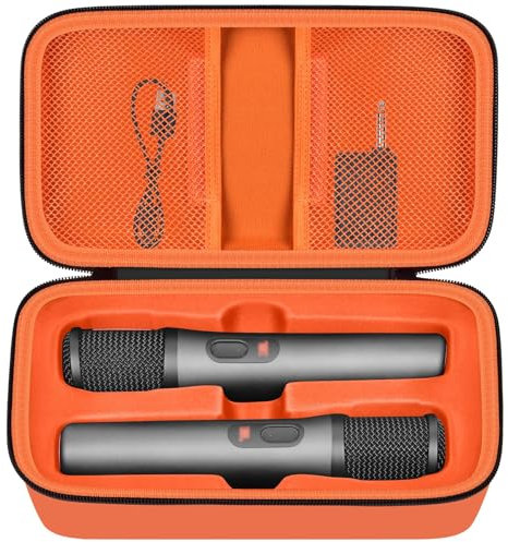 Boobowl Bluetooth Microphone Wireless Case Compatible with JBL PartyBox Wireless Mic -2X Digital Microphones, Portable Wireless Mic Storage Holder for Rechargeable Battery, Receivers, Adapter (Orange)