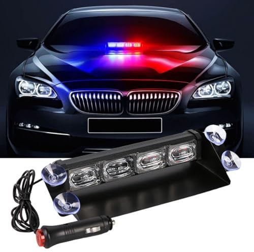 Lampe stroboscopique d'urgence à LED Rouge et Bleue,Lampe de Police pour Pare-Brise intérieur avec ventouses,Lampe Clignotante d'urgence pour Tableau de Bord,pour Voiture,Police,Véhicule de Pompier