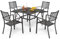PHI VILLA 5 Teiliges Gartenmöbel Set für den Außenbereich, Quadratischer 94cm-Metalllatten Gartentisch mit 4 cm Schirmloch und 4 Metallstühlen für Terrasse, Bistro, Balkon