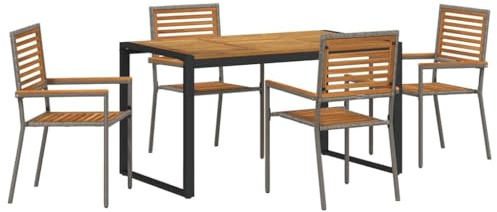 vidaXL Garden Dining Set 5 pcs Grey and Wood 140 x 80 x 75 cm, Alfresco Dining Arrangement, Modern Outdoor Leisure Furniture, Durable Patio Set, Garden Gatherings Collection