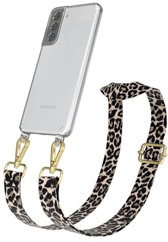 EAZY CASE Handykette - Verstellbares Taschenband kompatibel mit Galaxy S21 5G, Schulterriemen, Handykordel mit Silikon Hülle, Umhängetasche, Leo - Schwarz Beige Gold