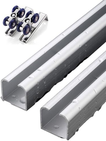 Kit de quincaillerie for porte coulissante escamotable, rail simple et double en aluminium for porte de grange, coulisse silencieuse for portes coulissantes(220cm/86.6in)