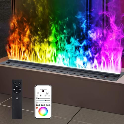 Chimenea de vapor de agua 3D con humidificador de llama, chimenea eléctrica empotrada, con conexión directa de agua, temporizador con control táctil/remoto/aplicación, panel ultrafino de 3 mm,800mm