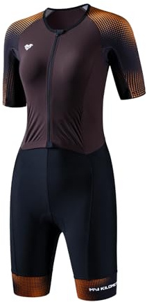 MY KILOMETRE Women's Triathlon Suit – Quick-Drying Sleeves One-Piece Tri Suit with Front Zip and UPF 50+ Brown
