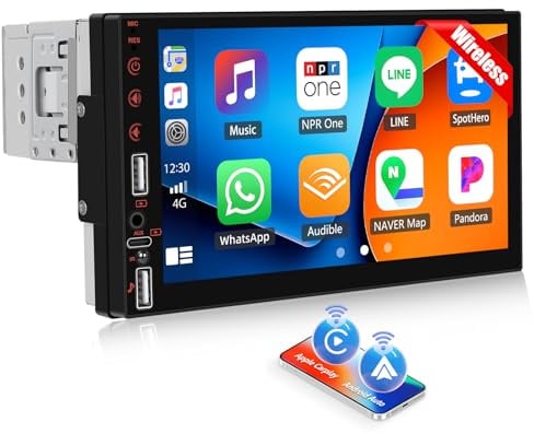 SIXTOP Autoradio 1 Din con Wireless CarPlay & Android Auto, 7 Pollici Schermo Per Auto, Autoradio Bluetooth con MirrorLink, EQ, FM, USB/TF/AUX, Controllo del Volante