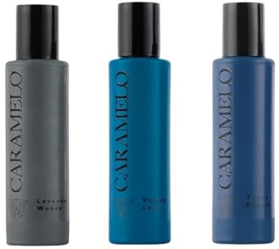 CARAMELO - Promoción 3 x 30 ml, Lavender Wood + Tonka Breeze + Vetiver Lush, Colonia Hombre, Pack 3 Productos, Perfume Formato Spray, Eau de Toilette Natural y Masculina, Fragancia Fresca