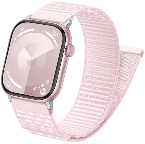 Netolo Nylon Straps Compatible with Apple Watch Strap 40mm 42mm 41mm 38mm Men Women - Soft Nylon Sport Loop Band for iWatch Series 11 10 9 8 7 6 5 4 3 2 1 SE SE3, Pink