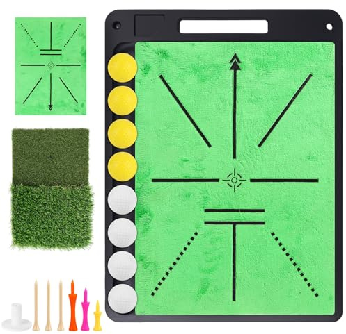 Golf Practice Mat, Golf Hitting Mat for Swing Path Feedback Detection Batting, Golf Swing Training Aid with Anti Slip Rubber Base, Replaceable Surface, 6 Tees & 8 Balls for Indoor Outdoor Swing Drills