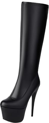 CHICMARK Stivali Mid-Calf da donna, suola sintetica PU, tacco da 15 cm e cerniera laterale per eventi invernali, Nero , 35 EU