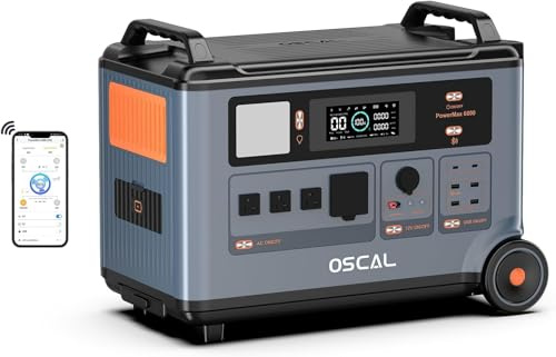 OSCAL PowerMax 6000W (9000W Peak) Solargenerator, 3600Wh Tragbare Powerstation, Erweiterbar auf 57.6kWh, LiFePO4-Akku, Vollladung in 1,96 Std, USV, Mobiler Stromspeicher für Camping, Notstrom