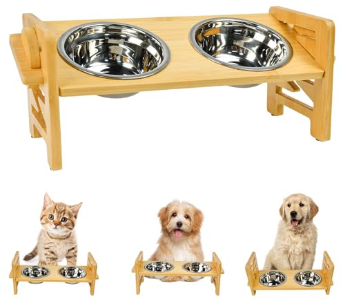Vninkul Gamelle Chat Surélevée Reglable de 6 Hauteurs Ajustables, Support Gamelle Chien Surelevee avec 2 Bols en INOX, Mangeoirs et Abreuvoirs pour Chiens et Chats de Petite, Moyenne et Grande Taille