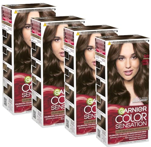 Garnier Color Sensation Pack 4 5.0 Castaño Luminoso Tinte Permanente | Color Intenso y Brillo Espejo, Cobertura 100% Canas, Aceites Florales, Color Sensation
