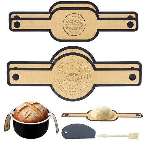 Silikon Backmatte für Dutch Oven 4 Stück, Backmatte Brot mit Langen Griffen, Backmatte für Brot Backen mit Teigschaber & Backpinsel, Geeignet zum Backen von Brot, KeksenTeig, Backen Zubehör