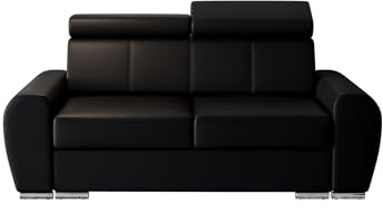 Schlafsofa Apollo 2, Sofa mit Schlaffunktion, Farbe: Schwarz, Kunstleder