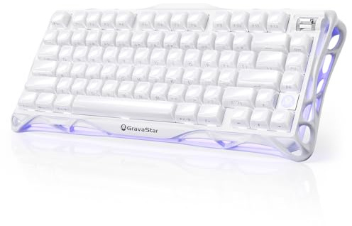 GravaStar Mercury K1 Mechanical Keyboard with Aluminium Frame, 75% Wireless Gaming Keyboard, Hot Swap Custom Keyboard with Button, Gasket, RGB Tri-Mode Keyboard, PBT Keycaps, 8000 mAh White