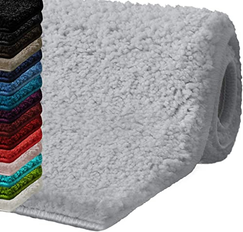 casa pura Badematte 50 x 60 cm weicher, Flauschiger Badezimmerteppich in Shaggy Optik, Badvorleger rutschfest waschbar - Duschvorleger, Teppich Fußmatte für Badezimmer, Dusche, Silbergrau Sky Soft