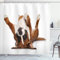 ABAKUHAUS Boxer-Hund Duschvorhang, Lustige Playful Puppy Bild, Stoffliches Gewebe Badezimmerdekorationsset mit Haken, 175 x 200 cm, Pale Caramel Dunkelbraun