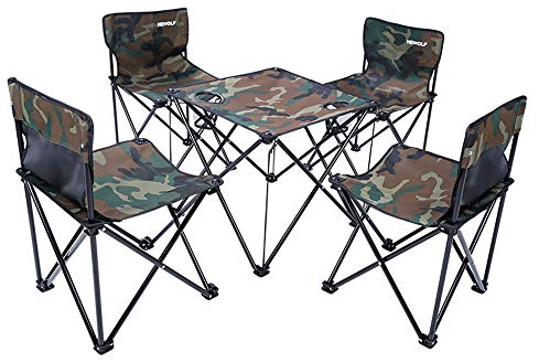 WANGLXFC Tragbar Camping-Tisch-Set Falttisch mit 4 Klappstühlen inkl, Tragetasche Picknick Set Klapptisch Falthocker für Campen Angeln Wandern BBQ Ausflug Unisex, Camouflage