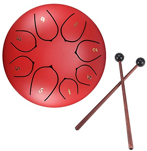 Konesky Steel Tongue Drum, 6 Zoll Stahlzungentrommel Hand Pan Percussion Drum für Meditation, 8 Tone Ätherisches Schlagzeug Instrumentarium mit Trommel Tragetasche, 2 Drumsticks, 4 Fingerpicks