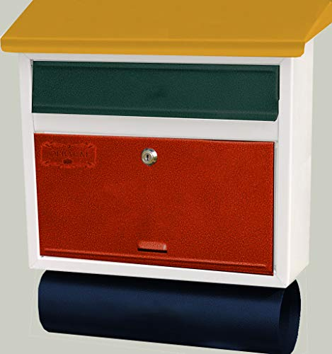 Nostalgie Massivstahl-Design Briefkasten, Motiv mit WETTERSCHUTZ, mehrfarbig z.B. weiss grün schwarz blau gelb rot grau metallic, Zeitungsrolle, Katalogeinwurf,