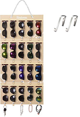 SIMBOOM Wandmontierte Sonnenbrille Organizer, 20 Slots Abnehmbare Filz Sonnenbrillen Hänge Organizer Staubdichter Brillen-Aufbewahrung Brille Display Organizer, Abnehmbare-Beige