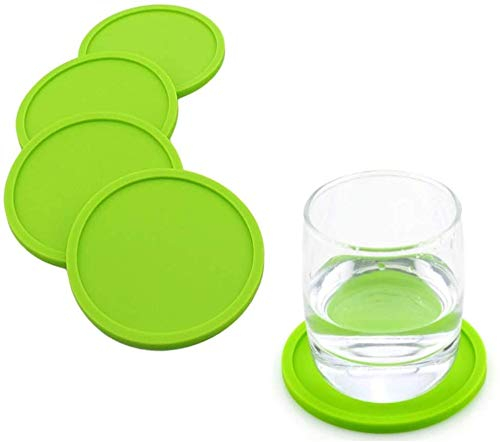 FülleMore 4er Set Silikon Glasuntersetzer rutschfest Getränkeuntersetzer Tischuntersetzer Tassenuntersetzer 10cm Rund Untersetzer für Glas Tassen Vasen Kerzen (Grün)