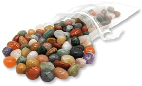 Edelstein-Set Mancala | 100 NATÜRLICHE, echte Trommelsteine im praktischen Organza-Aufbewahrungsbeutel | Perfekt für Steinchenspiele wie Hus, Bao, Kalaha und weitere Brettspiele