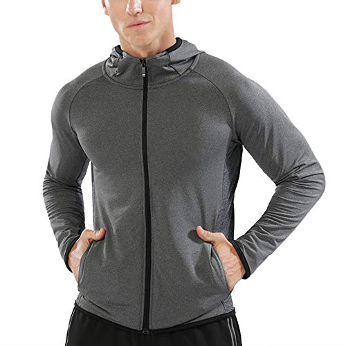 Hommes Fermeture éclair Running Sweats à Capuche Sport Vestes Aptitude Gym Chemise des Sports Haut Gris L