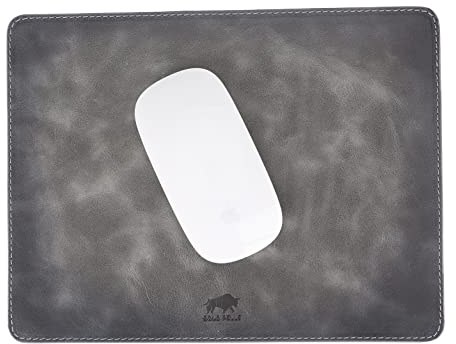 Solo Pelle - Hochwertiges Leder Mousepad 26x20 cm - Mauspad aus echtem Leder - Unterlage für Computermaus - Leather Pad - Handarbeit Made in Europa (Steingrau)