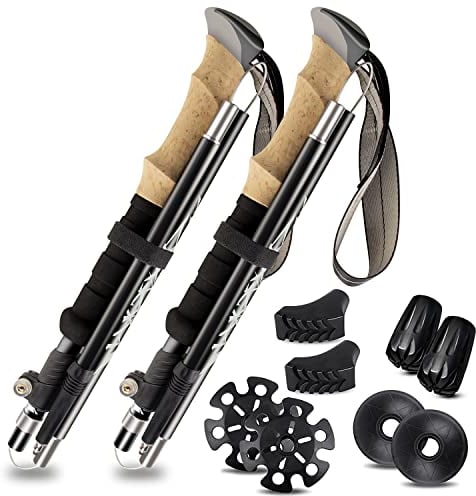 Bastoni Trekking 2 Pezzi Bastone da Trekking e Camminata Nordica Pieghevoli 36-130cm Alluminio Nordic Walking Bastoncini Bastone da passeggio antiscivolo ultraleggero, per escursionismo, campeggio